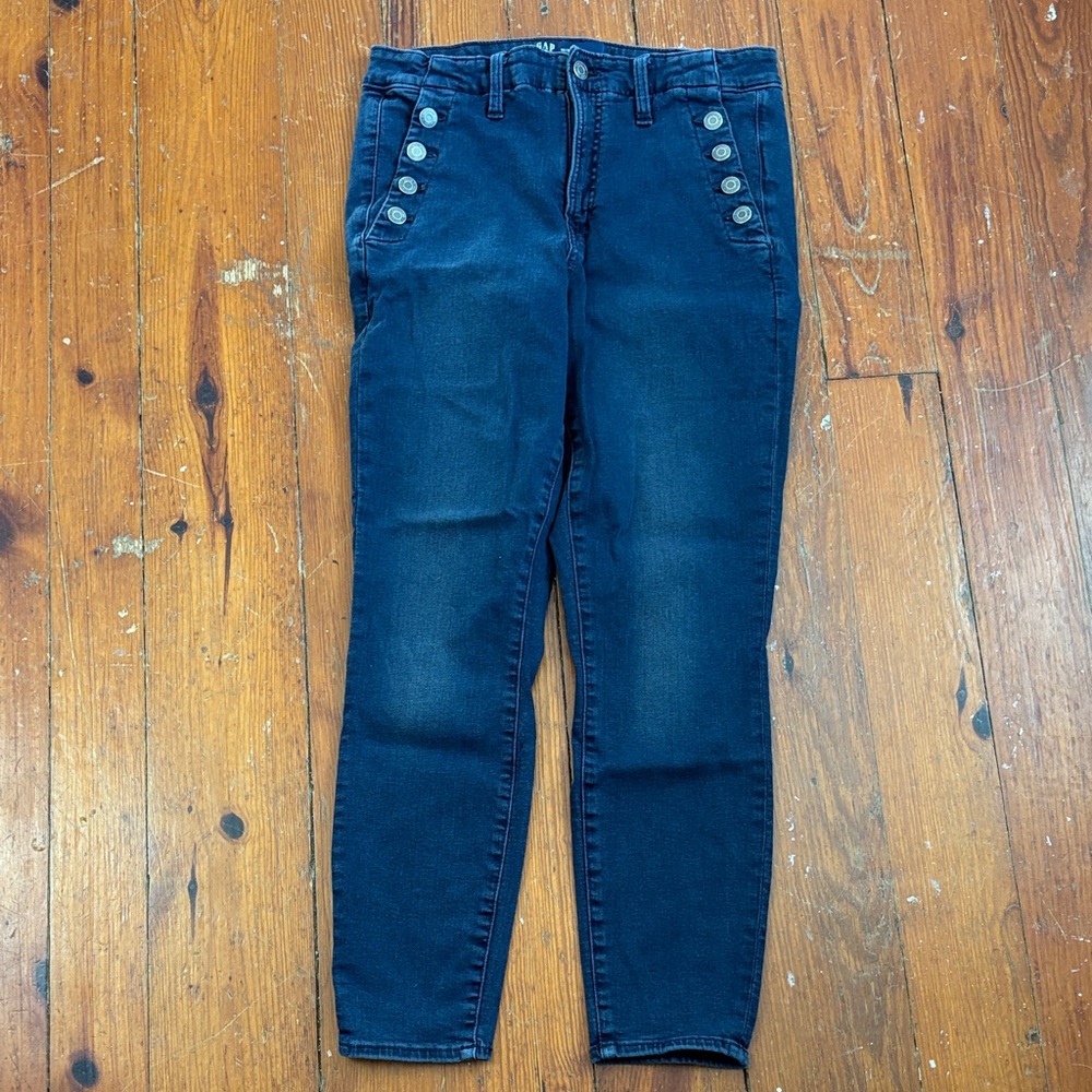 GAP‎ Women's Dark Blue High Rise Universal Legging Jeans Button Accents 12 31R